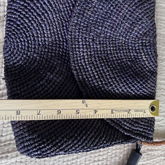 Mar Y Sol Shoulder Bag Womens Navy Blue Woven Raffia Crossbody Tassel Handmade - Picture 8 of 13
